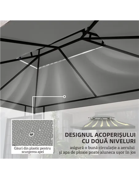 Outsunny Gazebo Roof Replacement, for 3 x 4m Frames - Light Grey