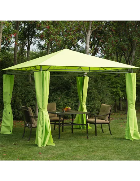 Outsunny 3 x 3(m) Garden Gazebo, Outdoor Gazebo Canopy Shelter with Curtains and Steel Frame for Lawn, Yard and Deck, Green