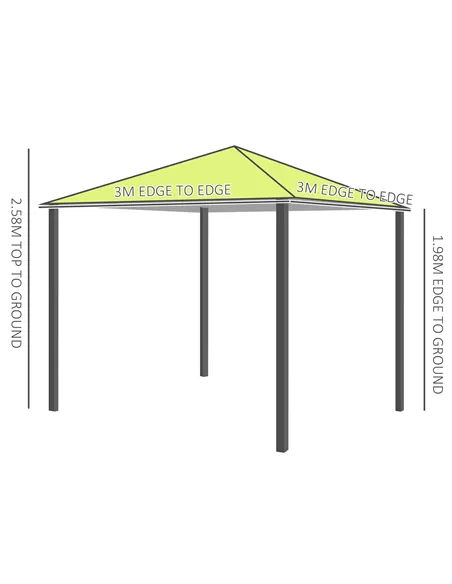 Outsunny 3 x 3(m) Garden Gazebo, Outdoor Gazebo Canopy Shelter with Curtains and Steel Frame for Lawn, Yard and Deck, Green