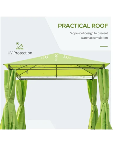 Outsunny 3 x 3(m) Garden Gazebo, Outdoor Gazebo Canopy Shelter with Curtains and Steel Frame for Lawn, Yard and Deck, Green