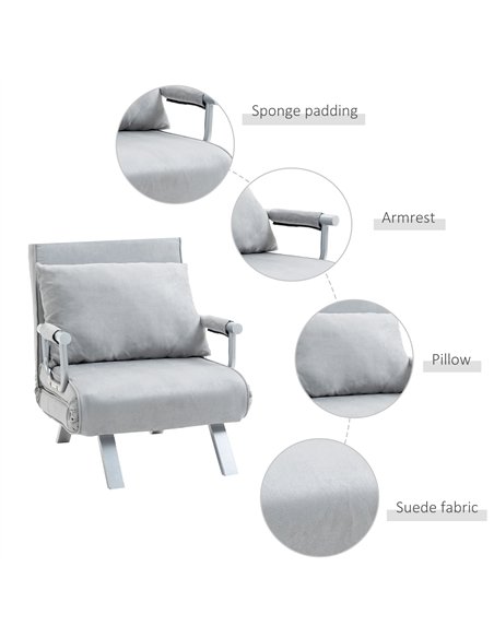 HOMCOM Suedette Adjustable Back Futon Sofa Chair - Grey