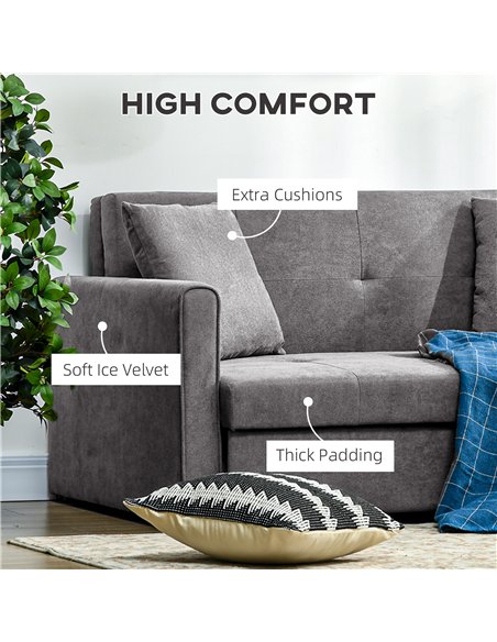 HOMCOM 2 Seater Sofa Bed, Convertible Bed Settee, Modern Velvet Loveseat Sofa Couch with 2 Cushions, Hidden Storage for Living R