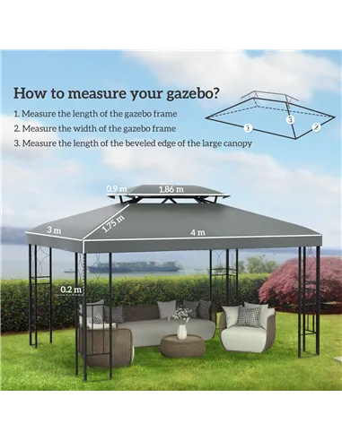 Outsunny Gazebo Roof Replacement, for 3 x 4m Frames - Grey