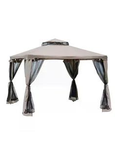 Outsunny Outdoor Gazebo, 2-tier Roof W/Netting, 295L x 295W x 263Hcm-Taupe