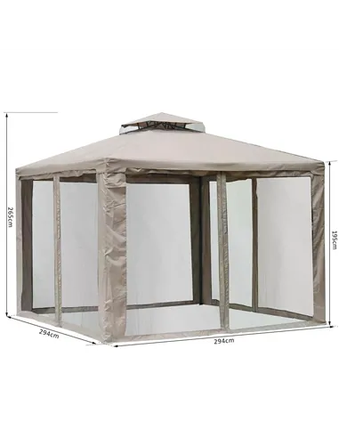 Outsunny Outdoor Gazebo, 2-tier Roof W/Netting, 295L x 295W x 263Hcm-Taupe