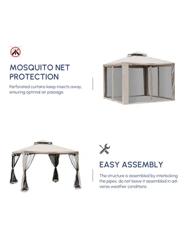 Outsunny Outdoor Gazebo, 2-tier Roof W/Netting, 295L x 295W x 263Hcm-Taupe