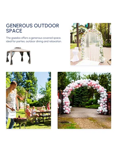 Outsunny Outdoor Gazebo, 2-tier Roof W/Netting, 295L x 295W x 263Hcm-Taupe