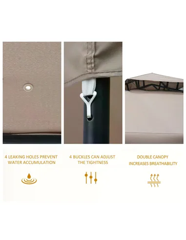 Outsunny Outdoor Gazebo, 2-tier Roof W/Netting, 295L x 295W x 263Hcm-Taupe