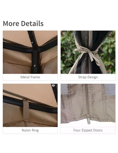 Outsunny Outdoor Gazebo, 2-tier Roof W/Netting, 295L x 295W x 263Hcm-Taupe