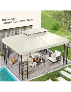 Outsunny 3x4m Gazebo Replacement Roof Canopy 2 Tier Top UV Cover Garden Patio Outdoor Sun Awning Shelters Cream (TOP COVER ONLY) 2