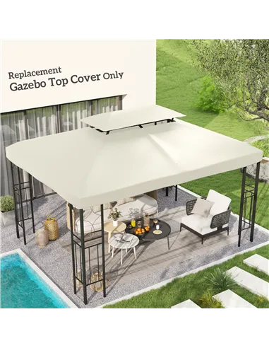 Outsunny 3x4m Gazebo Replacement Roof Canopy 2 Tier Top UV Cover Garden Patio Outdoor Sun Awning Shelters Cream (TOP COVER ONLY)