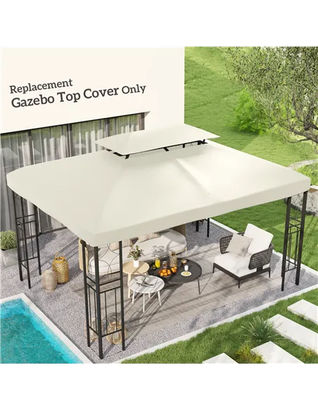 Outsunny 3x4m Gazebo Replacement Roof Canopy 2 Tier Top UV Cover Garden Patio Outdoor Sun Awning Shelters Cream (TOP COVER ONLY)