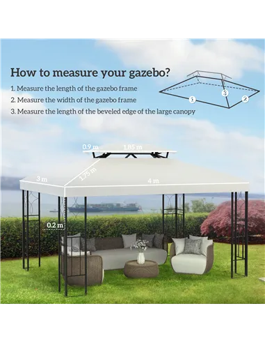 Outsunny 3x4m Gazebo Replacement Roof Canopy 2 Tier Top UV Cover Garden Patio Outdoor Sun Awning Shelters Cream (TOP COVER ONLY)