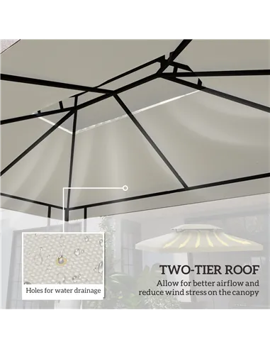 Outsunny 3x4m Gazebo Replacement Roof Canopy 2 Tier Top UV Cover Garden Patio Outdoor Sun Awning Shelters Cream (TOP COVER ONLY)