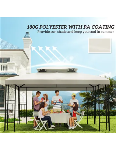 Outsunny 3x4m Gazebo Replacement Roof Canopy 2 Tier Top UV Cover Garden Patio Outdoor Sun Awning Shelters Cream (TOP COVER ONLY)