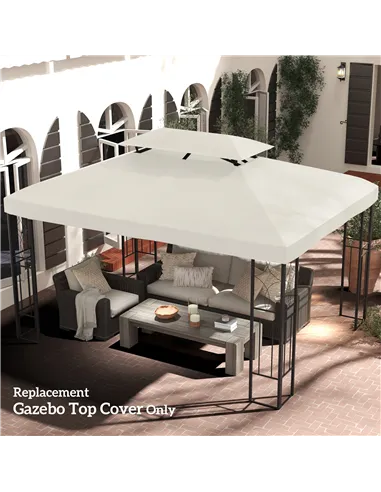 Outsunny 3x4m Gazebo Replacement Roof Canopy 2 Tier Top UV Cover Garden Patio Outdoor Sun Awning Shelters Cream (TOP COVER ONLY)