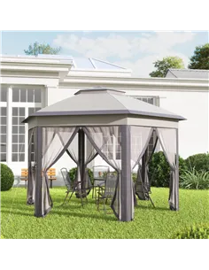 Outsunny 3 x 4m Garden Gazebo Hexagon Pop Up Gazebo Party Tent Canopy Double Roof Instant Shelter with Netting and Carry Bag for 2