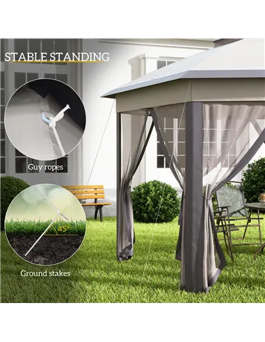 Outsunny 3 x 4m Garden Gazebo Hexagon Pop Up Gazebo Party Tent Canopy Double Roof Instant Shelter with Netting and Carry Bag for