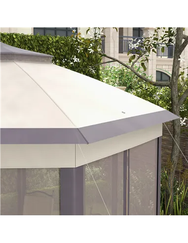 Outsunny 3 x 4m Garden Gazebo Hexagon Pop Up Gazebo Party Tent Canopy Double Roof Instant Shelter with Netting and Carry Bag for