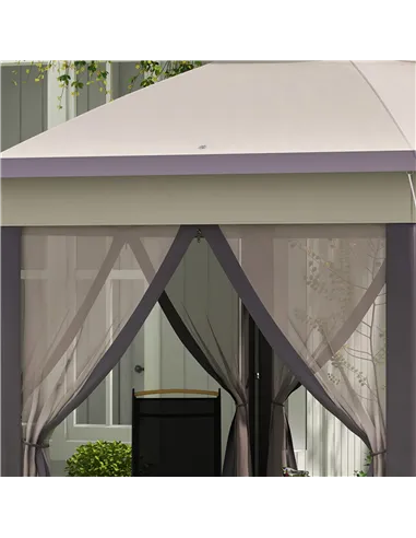 Outsunny 3 x 4m Garden Gazebo Hexagon Pop Up Gazebo Party Tent Canopy Double Roof Instant Shelter with Netting and Carry Bag for