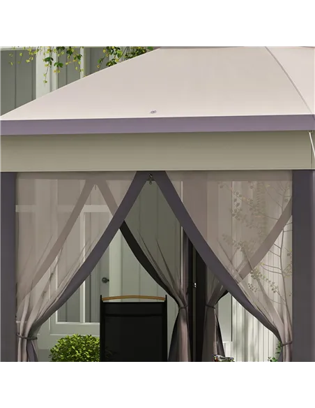 Outsunny 3 x 4m Garden Gazebo Hexagon Pop Up Gazebo Party Tent Canopy Double Roof Instant Shelter with Netting and Carry Bag for