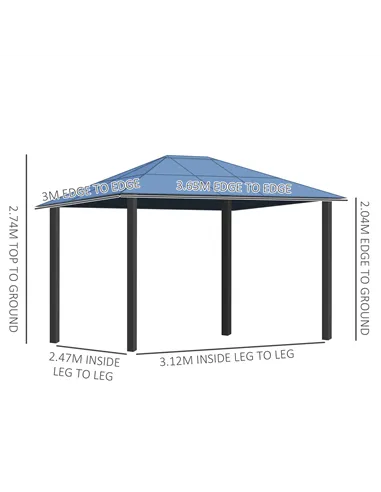 Outsunny 3 x 3.6m Hardtop Gazebo Canopy with Polycarbonate Roof Garden Pavilion with Removable Curtains and Steel Frame, Brown