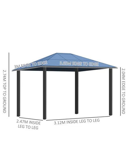 Outsunny 3 x 3.6m Hardtop Gazebo Canopy with Polycarbonate Roof Garden Pavilion with Removable Curtains and Steel Frame, Brown