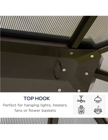 Outsunny 3 x 3.6m Hardtop Gazebo Canopy with Polycarbonate Roof Garden Pavilion with Removable Curtains and Steel Frame, Brown