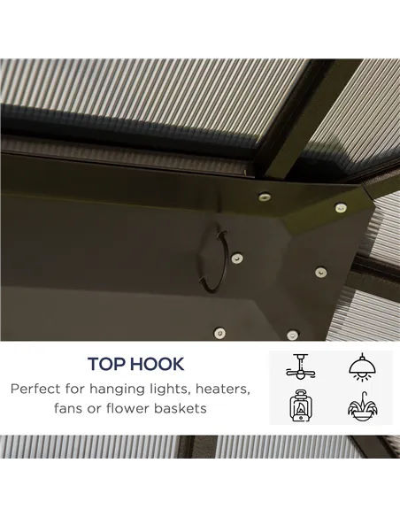 Outsunny 3 x 3.6m Hardtop Gazebo Canopy with Polycarbonate Roof Garden Pavilion with Removable Curtains and Steel Frame, Brown