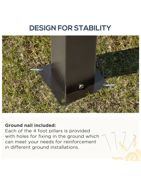 Outsunny 3 x 3.6m Hardtop Gazebo Canopy with Polycarbonate Roof Garden Pavilion with Removable Curtains and Steel Frame, Brown