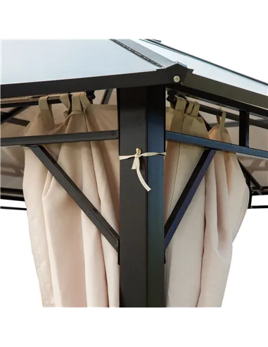 Outsunny 3 x 3.6m Hardtop Gazebo Canopy with Polycarbonate Roof Garden Pavilion with Removable Curtains and Steel Frame, Brown