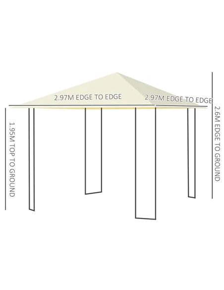 Outsunny 3 x 3 Meters Patio Garden Metal Gazebo Marquee Steel Frame with Canopy Awning Tent Water Resistant Cream