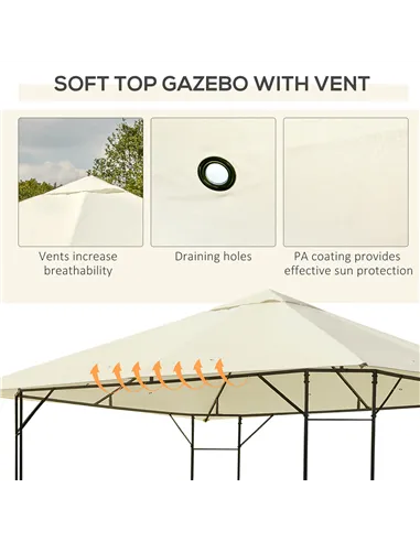 Outsunny 3 x 3 Meters Patio Garden Metal Gazebo Marquee Steel Frame with Canopy Awning Tent Water Resistant Cream