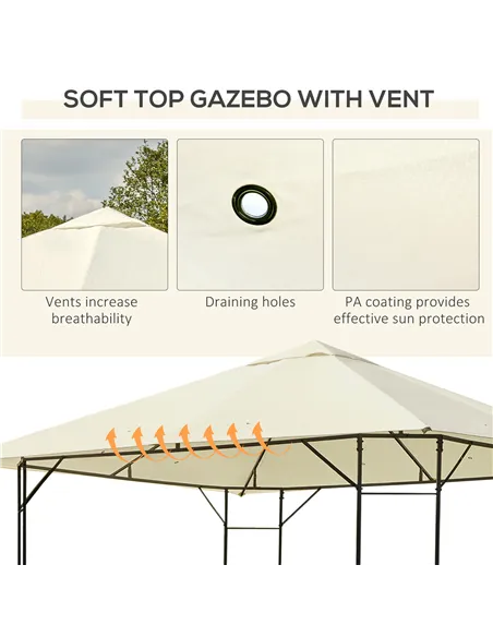 Outsunny 3 x 3 Meters Patio Garden Metal Gazebo Marquee Steel Frame with Canopy Awning Tent Water Resistant Cream
