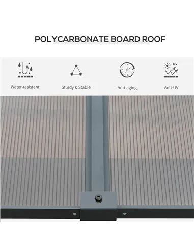 Outsunny 4 x 3(m) Outdoor Hardtop Gazebo with Curtains, Lean to Aluminium Pergola with Polycarbonate Roof, Garden Pavilion Sun S