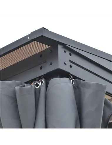 Outsunny 4 x 3(m) Outdoor Hardtop Gazebo with Curtains, Lean to Aluminium Pergola with Polycarbonate Roof, Garden Pavilion Sun S