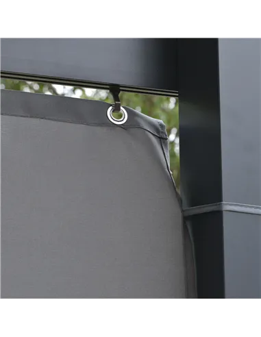 Outsunny 4 x 3(m) Outdoor Hardtop Gazebo with Curtains, Lean to Aluminium Pergola with Polycarbonate Roof, Garden Pavilion Sun S