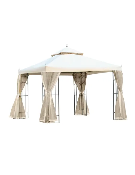 Outsunny 3(M)x3(M) Garden Gazebo Double Top Outdoor Canopy Patio Event Party Wedding Tent Backyard Sun Shade with Netting - Crea