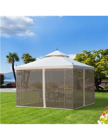 Outsunny 3(M)x3(M) Garden Gazebo Double Top Outdoor Canopy Patio Event Party Wedding Tent Backyard Sun Shade with Netting - Crea