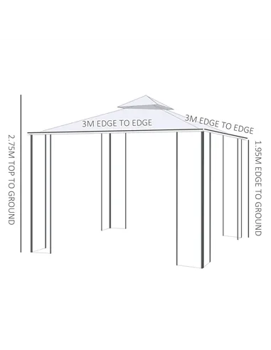 Outsunny 3(M)x3(M) Garden Gazebo Double Top Outdoor Canopy Patio Event Party Wedding Tent Backyard Sun Shade with Netting - Crea