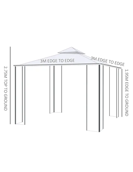 Outsunny 3(M)x3(M) Garden Gazebo Double Top Outdoor Canopy Patio Event Party Wedding Tent Backyard Sun Shade with Netting - Crea