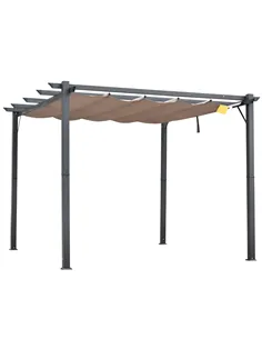 Outsunny 3 x 3(m) Aluminium Pergola Canopy Gazebo Awning Outdoor Garden Sun Shade Shelter Marquee Party BBQ, Brown