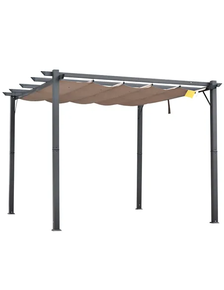 Outsunny 3 x 3(m) Aluminium Pergola Canopy Gazebo Awning Outdoor Garden Sun Shade Shelter Marquee Party BBQ, Brown