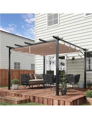 Outsunny 3 x 3(m) Aluminium Pergola Canopy Gazebo Awning Outdoor Garden Sun Shade Shelter Marquee Party BBQ, Brown