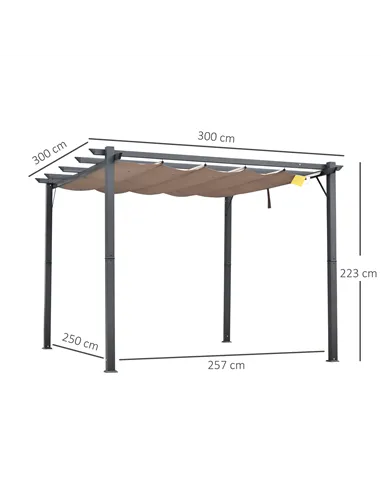 Outsunny 3 x 3(m) Aluminium Pergola Canopy Gazebo Awning Outdoor Garden Sun Shade Shelter Marquee Party BBQ, Brown