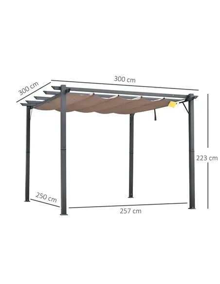 Outsunny 3 x 3(m) Aluminium Pergola Canopy Gazebo Awning Outdoor Garden Sun Shade Shelter Marquee Party BBQ, Brown