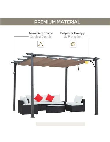 Outsunny 3 x 3(m) Aluminium Pergola Canopy Gazebo Awning Outdoor Garden Sun Shade Shelter Marquee Party BBQ, Brown