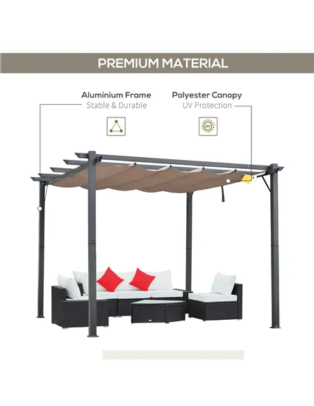 Outsunny 3 x 3(m) Aluminium Pergola Canopy Gazebo Awning Outdoor Garden Sun Shade Shelter Marquee Party BBQ, Brown