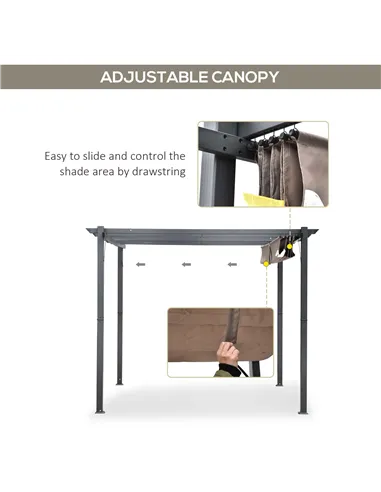Outsunny 3 x 3(m) Aluminium Pergola Canopy Gazebo Awning Outdoor Garden Sun Shade Shelter Marquee Party BBQ, Brown