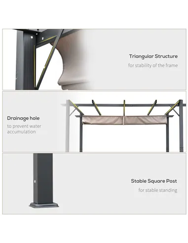 Outsunny 3 x 3(m) Aluminium Pergola Canopy Gazebo Awning Outdoor Garden Sun Shade Shelter Marquee Party BBQ, Brown